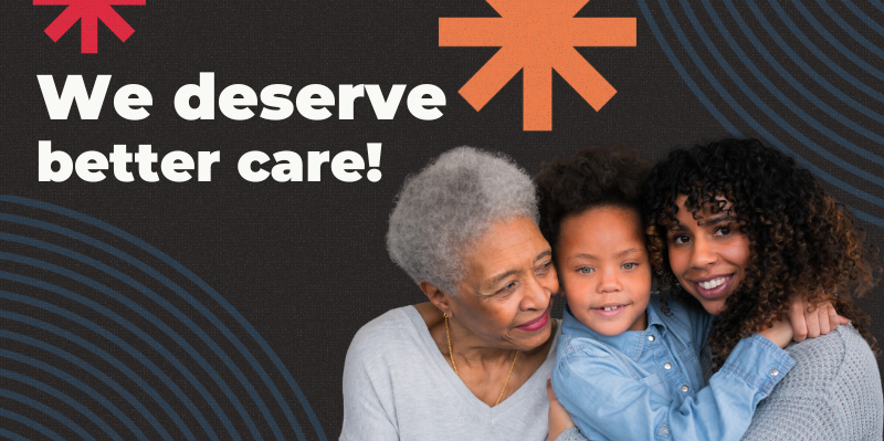 A graphic featuring silhouettes of a grandmother, a child, and their parent. Text says, 